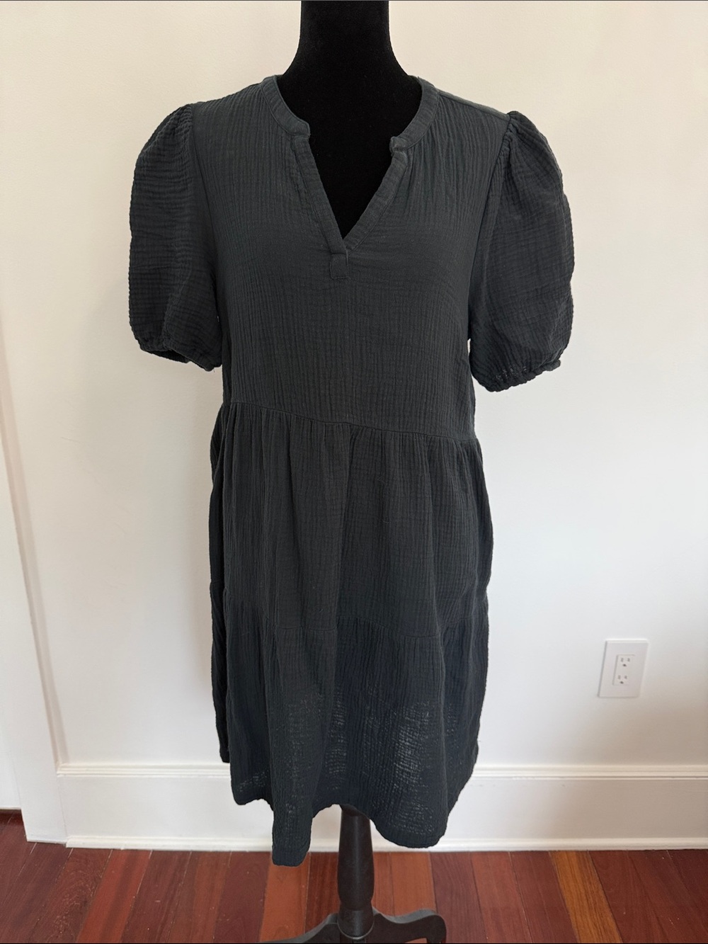 Marine Layer Charcoal Puff Sleeve V-Neck Mini Dress